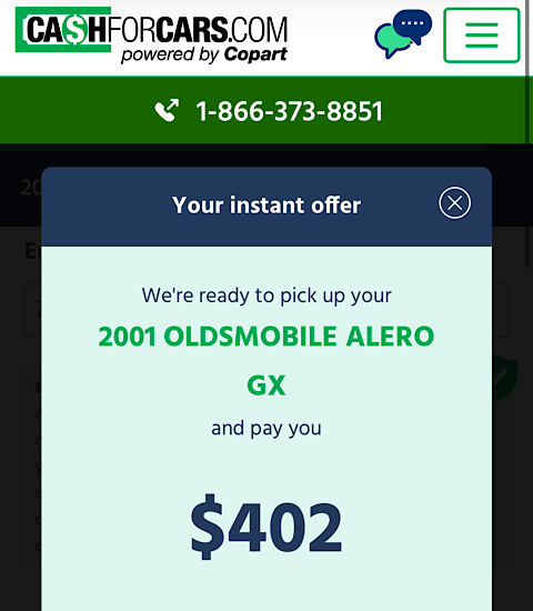 sell%E2%80%93junk%E2%80%93car%E2%80%93CashForCars.com 2001 Oldsmobile Alero quote CashForCars quote for 2001 Oldsmobile Alero