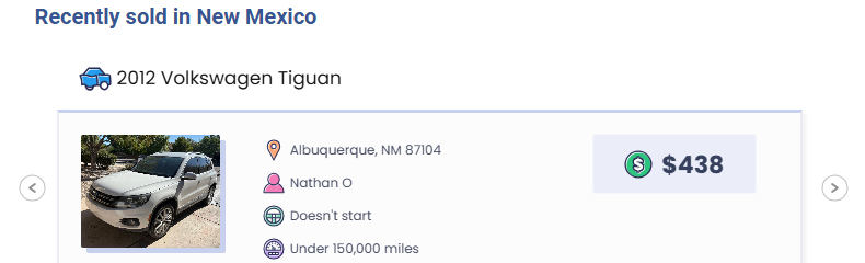 sell a junk car in new mexico wheelzy Wheelzy recently sold in New Mexico: a 2012 Volkswagen Tiguan that doesn't start, under 150,000 miles, in Albuquerque, $438