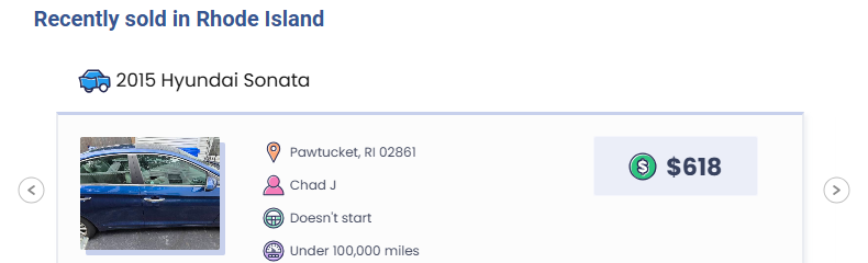 sell a junk car in rhode island wheelzy Wheelzy recently sold in Rhode Island: a 2015 Hyundai Sonata that doesn't start, under 100,000 miles, in Pawtucket, $618
