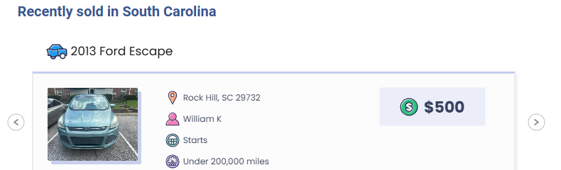 sell a junk car in south carolina wheelzy Wheelzy recently sold in South Carolina: a 2013 Ford Escape that starts, under 200,000 miles, in Rock Hill, $500