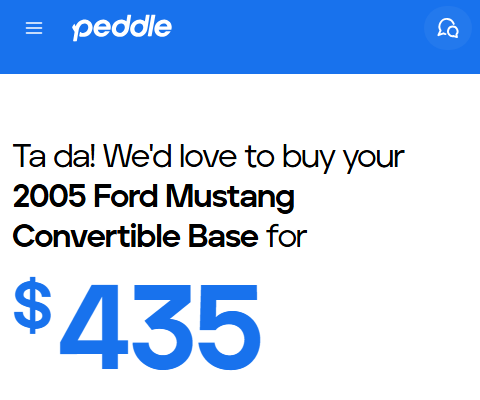 sell car with high oil consumption Peddle.com 2005 Ford Mustang quote Peddle quote for 2005 Ford Mustang with high oil consumption
