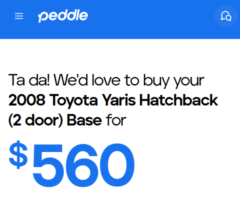 sell car with high oil consumption Peddle.com 2008 Toyota Yaris quote Peddle quote for 2008 Toyota Yaris with high oil consumption